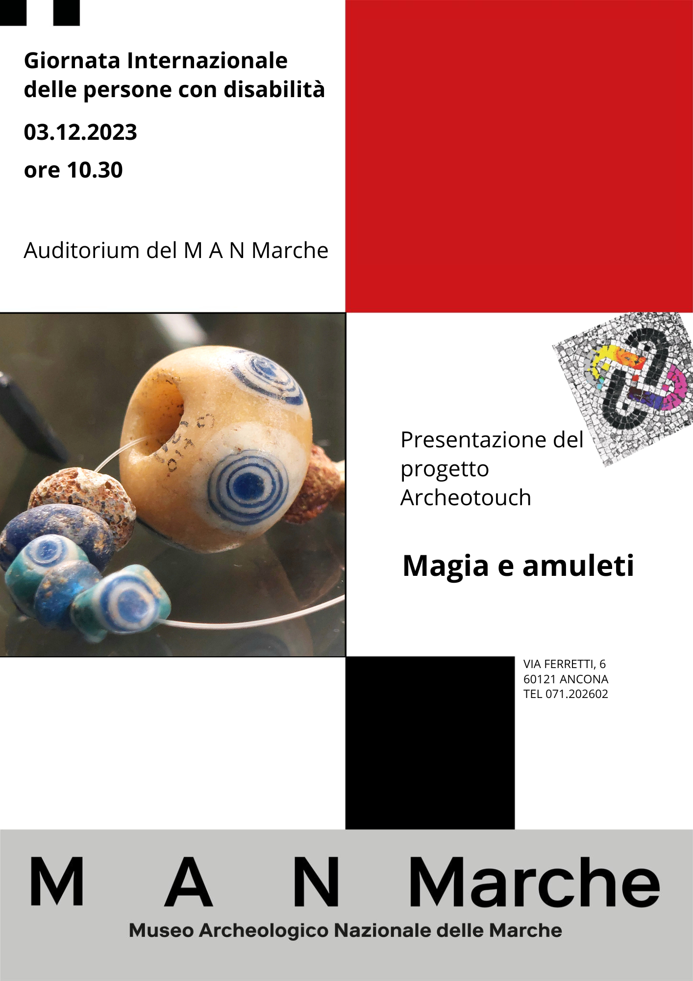 Giornata internazionale delle persone con disabilità 2023 al MAN Marche. Presentazione del progetto di Archeotouch “Magia e amuleti” 2024